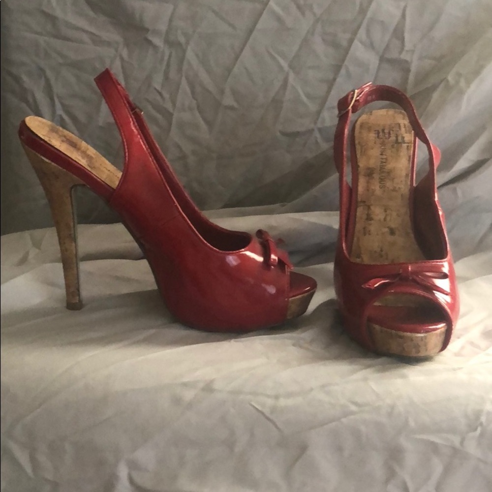 Red peep toe stilettos